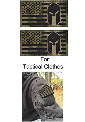 WZT 2 Pieces IR Infrared Americam Flag Spartan Helmet Reflective Patch Jacket Vest DIY Costume Embroidered Tactical Morale Military Patches with Hook and Loop Backing 3.54 x 1.97 inch
