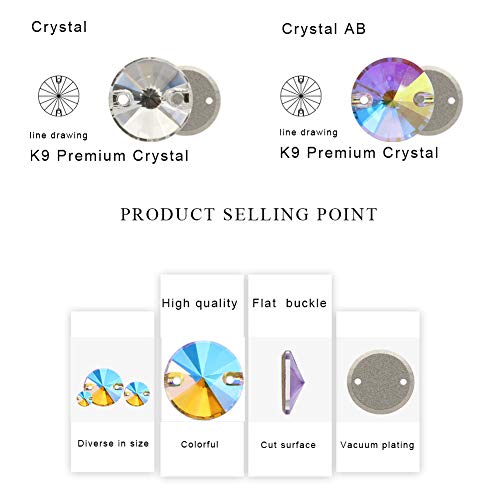 Round Crystal Sew On Rhinestones Flatback Rhinestones for Clothes Crafts Sewing Beads Decorations K9 Glass (10mm 45pcs)