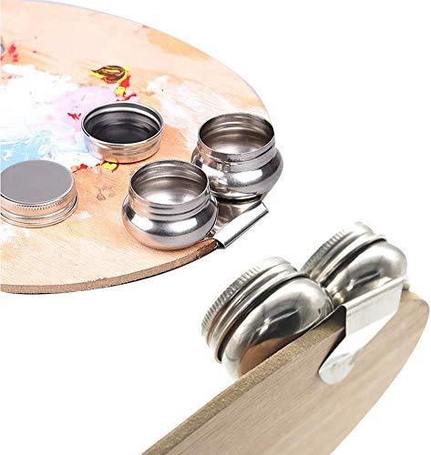 1Pc Stainless Steel Large Double Dipper Palette Cup Turpentine Solvent Oil Container Paint Megilp Turpentine Container with Screw Hat, Can Clip on Palette