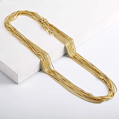 Wholesale 6PCS 14K Real Gold Plated Brass Box Chain Necklace Bulk for Jewelry Making (16 inch)