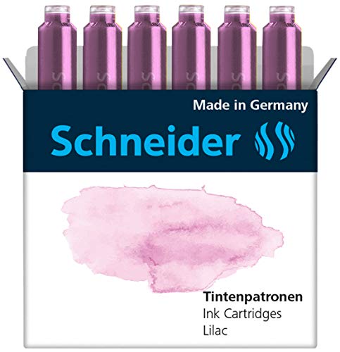 Schneider Ink Cartridge Pastel, Standard Format, Ball Closure, Refill for Fountain and Cartridge Rollerball Pens, Lilac Ink, Box of 6 Cartridges (166128)