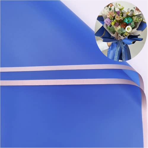 XICHEN 20 Sheets Pure color gold edge Flower Wrapping Paper,Florist Bouquet Supplies,DIY Crafts,Gift Packaging or Gift Box Packaging, Wraps Waterproof Floral Wrapping Paper 22.8 * 22.8Inch (Blue gem)