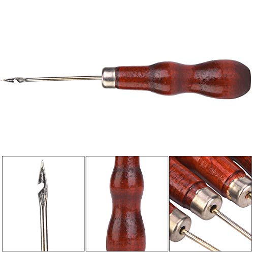 5Pcs Sticher Sewing Awl, Wooden Hand Stitcher Shoes Bags Tool Handle Awl Hole Punch Crochet Hook Sewing Stitching Awl Tool Shoe Repair Crochet Hook