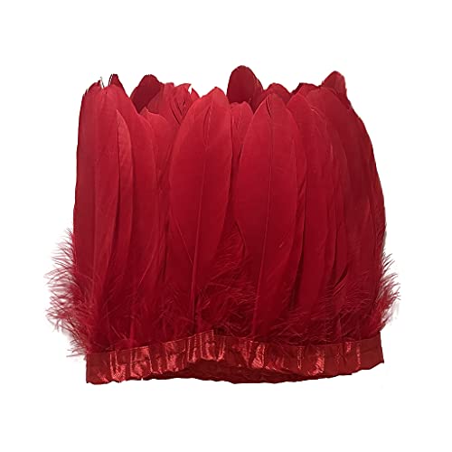 LONDGEN Natural Dyed Duck Goose Feather Trim Fringe Craft Feather Clothing Accessories Pack of 2 Yards (red)