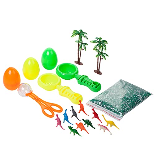 Dinosaur Water Sensory Beads Play Set - Sensory Bin Toys for Kids with 16 oz of Kids Water Beads, - 20 Pieces Dinosaur Sensory Bin Toy Figures with Container Storage for 3, 4, 5 Year Old Toddlers