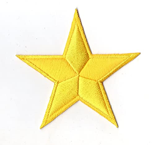 First Anything Star Color Yellow Patch Iron On Small Embroidered for Hat Shirt Jacket Clothing Backpacks Jeans Cap Size About 3.20x3.50 Inch A160