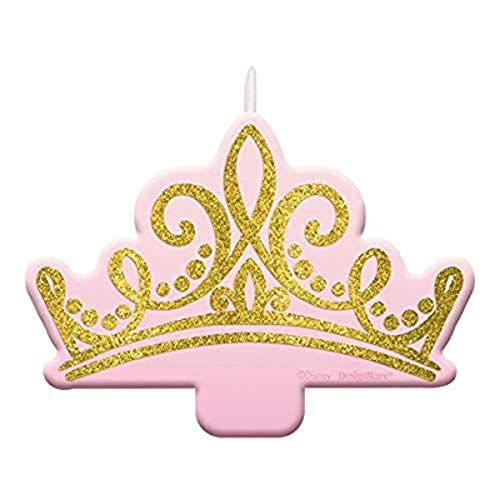 Disney Princess Glitter Candle - 2.5" x 3.5" (Pack of 1) | Pink Tiara Shape W/ Gold Design, Perfect for Birthday Celebrations and Enchanting Decor
