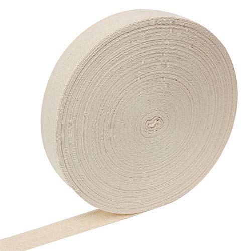 Ancoo Natural Cotton Twill Tape 55 Yards Herringbone Webbing Tape Roll for Apron Sewing Dressmaking Crafts, 1" Wide, Beige