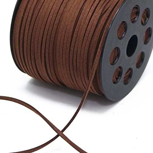 FQTANJU 100 Yards Suede Cord, 2.65mm Flat Faux Leather Cord with Roll Spool Beading Craft Thread for Necklaces, Bracelets, Jewelry Making, Beading and DIY Handmade Crafts (Dark Coffee)