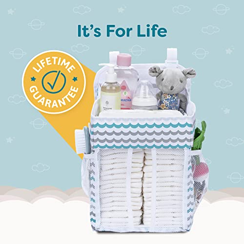 Cradle Star Hanging Diaper Caddy - Baby Shower Gifts Diaper Organizer for Changing Table - Hold 50+ Diapers - Nursery Baby Essentials for Newborn - Wave Design - 17x9x9 inches