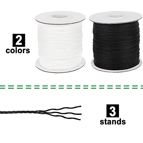 Waxed String 1mm 218 Yards White & Black Waxed Cotton Cord Wax Thread Waxed Polyester Cord for DIY Bracelets Necklace Jewelry Making Friendship Bracelet (White & Balck)