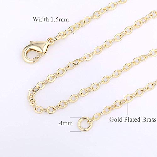 ALEXCRAFT 12 PCS Bulk Cable Chain Gold Plated Brass Finished Necklace Chains Bulk for Necklace Making 18" Gold Chains