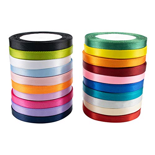 Tosnail 20 Pack 3/8" x 24 Yards Each Satin Ribbon Roll Silk Ribbon Roll - Great for Gift Wrapping, Party Decoration or Craft Projects