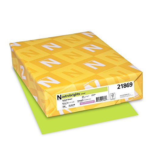 Neenah Wausau 21869 Astrobrights Colored Cardstock, 8.5” x 11”, 65 lb / 176 GSM, Vulcan Green, 250 Sheets