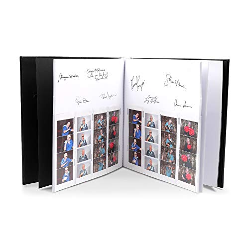 Photo Booth Frames - Black Cover Photo Booth Memory Album DIY Picture Scrapbook with 2x6 Inch Photo Strip Inserts - 40 White Pages