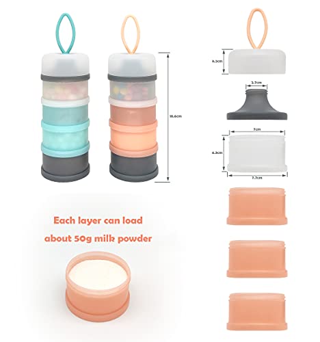 LADISO Baby Formula Dispenser, Portable Milk Powder Dispenser Container, Baby Feeding Travel Storage Container, Non-Spill Stackable Baby Snack Storage Container, BPA Free, 4 Compartments, 2 Packs
