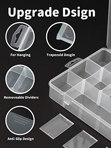 2pack 18 Grids Clear Plastic Organizer Box Storage Container with Adjustable Dividers (Clear x 2PC,18 Grids)