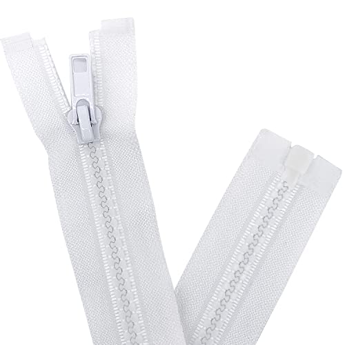 Sawoake 2PCS #5 35 Inch Separating Jacket Zippers for Sewing Coats Jacket Zipper White Molded Plastic Zippers Bulk Tailor DIY Sewing Tools for Garment/Bags/Home Textile