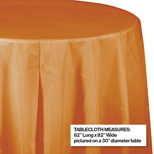 Creative Converting Touch of Color Octy-Round Plastic Table Cover, 82-Inch, Pumpkin Spice, Orange