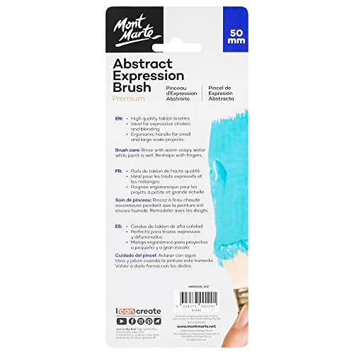 Mont Marte MPB0098 Paint Brush, Width 2.0 inches (50 mm), for Dynamic Strokes, Easy to Hold Handle, Abstract Expression Brush Premium 2.0 inches (50 mm), Short Brush