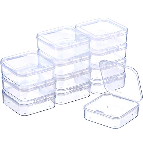 SATINIOR 12 Pack Clear Plastic Beads Storage Containers Box with Hinged Lid for Beads and More (2.12 x 2.12 x 0.79 Inch)