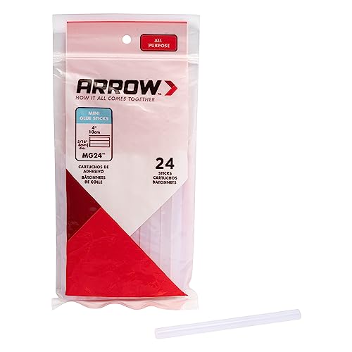 Arrow MG24-4 All Purpose Mini Glue Sticks for Hot Glue Guns, Use for High Temp and Low Temp Crafting, Hobbies, and General Repair Projects, 4-Inch by 5/16-Inch, Clear, 24-Pack