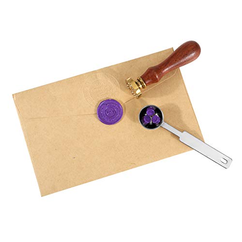 Purple Sealing Wax Beads, Yoption 300 Pieces Octagon Wax Seal Beads Kit with 2 Melting Spoon and 4 Candles for Seal Stamp (Purple)