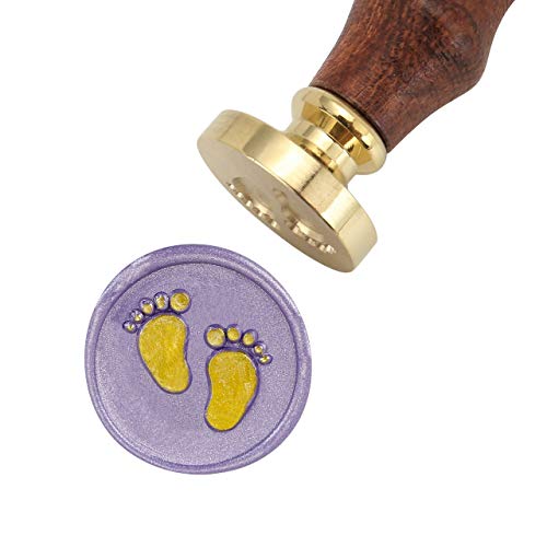 Baby Series Wax Seal Stamp, Yoption Baby Footprints Brass Head Wooden Handle Sealing Stamp for Baby Shower Party Invitation
