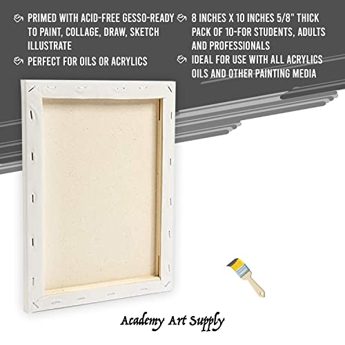Academy Art Supply 8 x 10 Inch Stretched Canvas Value Pack of 10