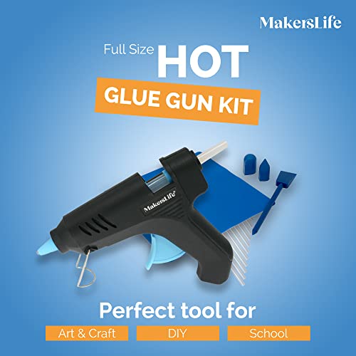 Full Size Hot Glue Gun for Crafts. A full size glue gun kit with built-in stand, 12 Full Size Glue Sticks, Silicone Mat, 3-In-1 Crafting Tool, Round & Pointed Tip Finger Guard.