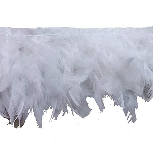 KOLIGHT Pack of 2 Yards Natural Dyed Turkey Flakes Feathers 4~6inch Fringe Trim DIY Dress Crafts Costumes Decoration (White)