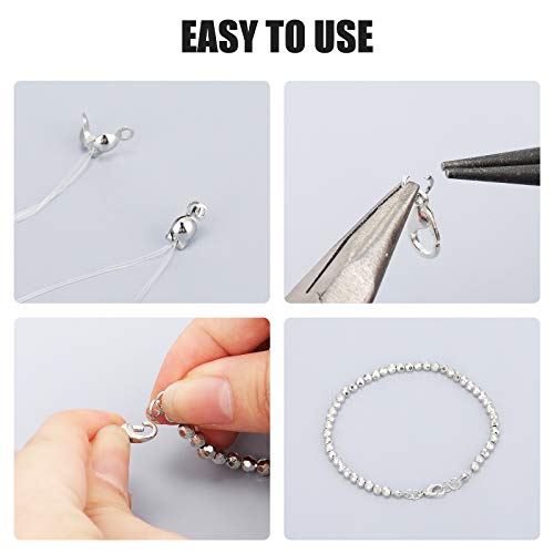 450 Pieces Jewelry Making Accessories Set Includes 200 Pieces Bead Tips Knot Covers 200 Pieces Open Jump Ring Connectors and 50 Pieces Lobster Claw Clasps for DIY Jewelry Crafts Making (Silver)