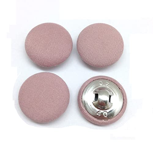 PEPPERLONELY 10PC 25mm Fabric Cloth Covered with Metal Shank Round Buttons, Flesh Pink