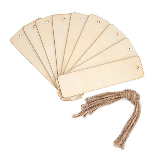 JANOU Rectangle Wood Crafts DIY Blank Hanging Gift Tags Ornaments with Ropes Wedding Birthday Party Decoration Pack 20pcs