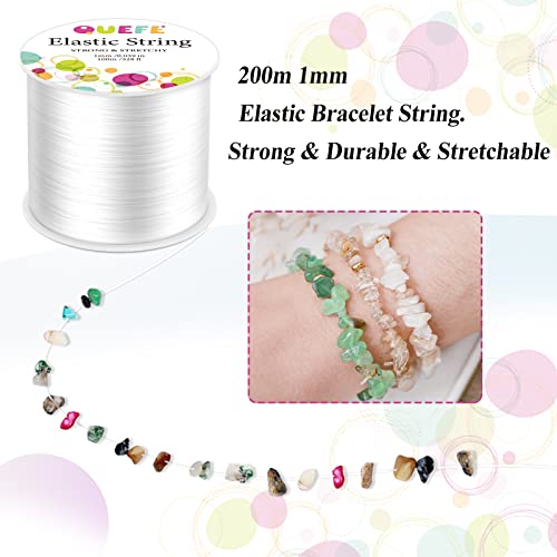 QUEFE 2 Rolls 1mm Elastic Bracelet String 200m Stretchy Bead Cord Jewelry Making and Bracelet Making for Seed Beads, Pony Beads, Clay Beads