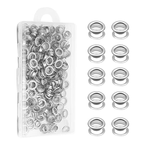 Biaungdo 1/4" Eyelets, Silver Grommets Eyelets, Metal Eyelets with Washers for Canvas, Shoes, Clothing, Fabric, Leather and Bag, 100 Sets (Silver)