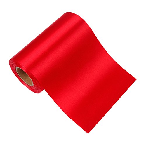 LaRibbons 6 inch Wide Grand Opening Ceremony Satin Ribbon, Wedding Party Decoration Craft Ribbon, Also for Making Car Bows - 25 Yard/Spool (Red)