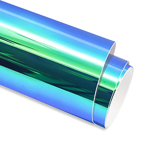 Holographic Opal Peacock Blue Adhesive Vinyl Permanent Vinyl Roll12 Inch X 6 Feet for Cameo and Other Craft Cutters for Decoration and DIY Christmas Cup,Peacock Blue Vinyl