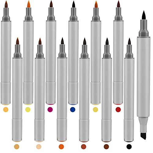 12 Packs Leather Dye Marker Pens Shoe Marker Leather Dual Tip Leather Touch up Pen for Repair Shoe Leather, 12 Colors