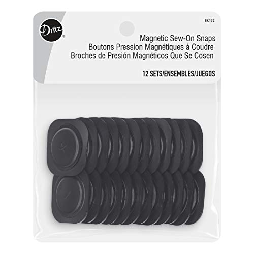 Dritz Sew on Magnetic Square Plastic Black Snaps Fasteners, 1-1/8", 12 Sets