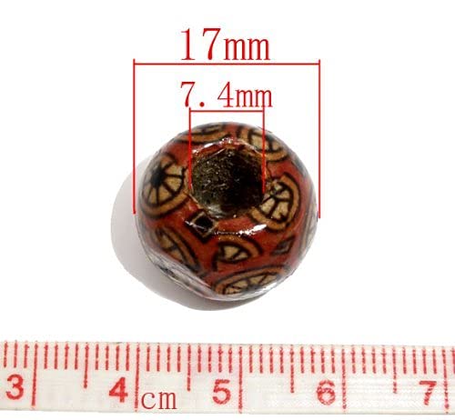 200 Patterned Wood Barrel Drum Beads Mixed Patterns 17mm x 16mm with 7.4mm Large Hole