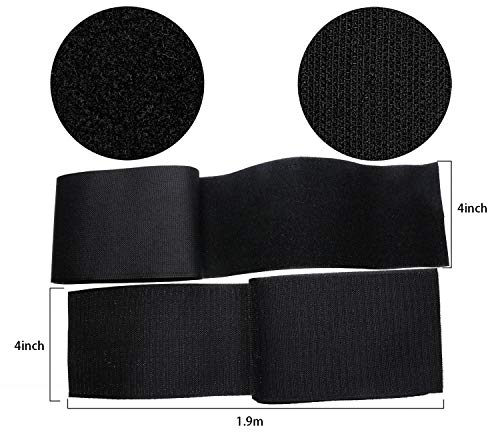 Mini Skater 4 Inch Width Black Sew on Hook Loop Strips Non-Adhesive Back Nylon Fabric Tape Fastener for Bag, Clothes, Shoe, DIY Craft,2 Yard Length