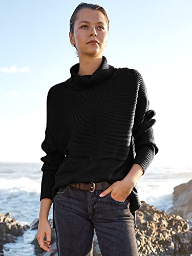 ANRABESS Womens 2022 Fall Sweaters Turtleneck Long Batwing Sleeve Spilt Hem Pullover Knit Sweater Tops B718heise-XL Black