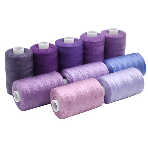 Sewing Thread 10 Color Sewing Industrial Purpose 1000 Yards Per Spool 40S/2 Polyester for DIY Sewing Machine,Embroidery Machine,Hand Sewing (Purple)