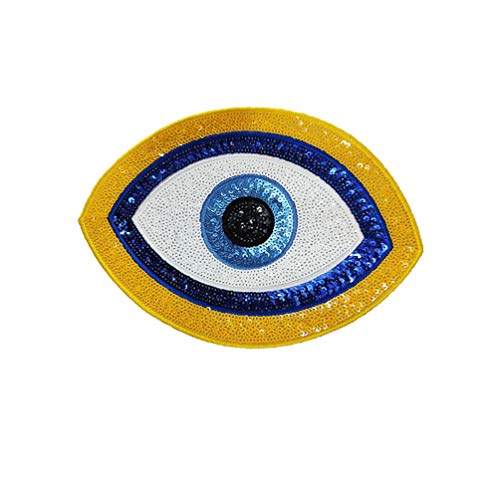 HMQD Sequin Bling Eye Patches Sew On or Iron On Large Cartoon Mouth Tongue Lip Sequin Patches DIY Appliques Craft Compatible Hoodies T-Shirt Jeans Jackets, EYEYELLOW