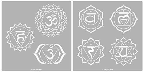 Aleks Melnyk #149 Chakra, Mandala, Wall Stencils, Yoga, Symbols for Meditation, Om, Metal Templates for Wood Burning, Crafts, Art, DIY, Engraving, Paint and Home Decor, Set 2 PCS, 4" inch