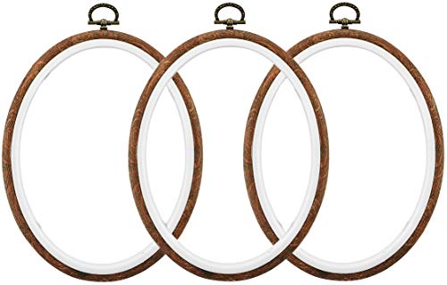 Celley Embroidery Hoops, Oval Imitated Wood Design, 3 Pcs