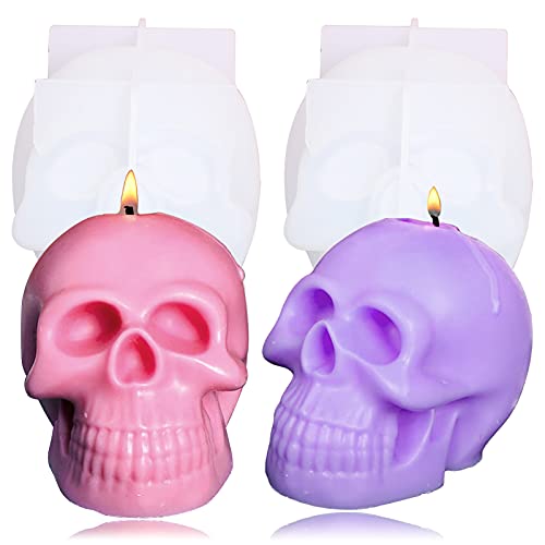 2PCS 3D Skull Resin Candle Mold Set Silicone Skull Shape Molds for Aromatherapy Candle Soap Making Epoxy Mould Resin Casting Art Crafts Halloween Party Supplies Home Decor