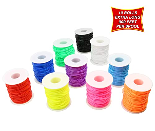 Plastic Lacing Cord - Lanyard String for Kids and Adults in Assorted Colors - 10 Rolls Gimp String for Crafts, Jewelry Making, Bracelets, Keychains (100 Yards)