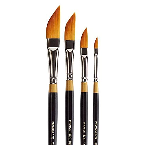 KINGART Original Gold 9800 Dagger Striper Brush Set Premium Golden Taklon Multimedia Artist Brushes, Painting Tools for Oil, Acrylic & Watercolor, Set of 4 Sizes